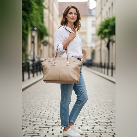 Coach Taylor Alexis Leather Carryall tote in champagne beige. EUC - Picture 6 of 7